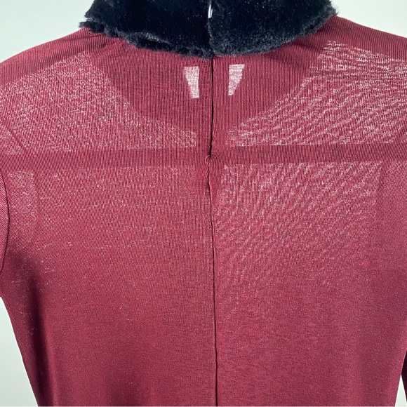 ZARA Maroon Stretchable Full Sleeve Top with Black Faux Fur Collar - Picture 6 of 10